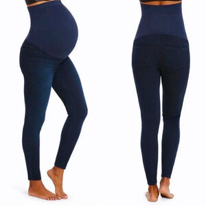 Spanx Maternity Mama Ankle Jeanish Legging Jean Womens SZ L Blue Over the Bump